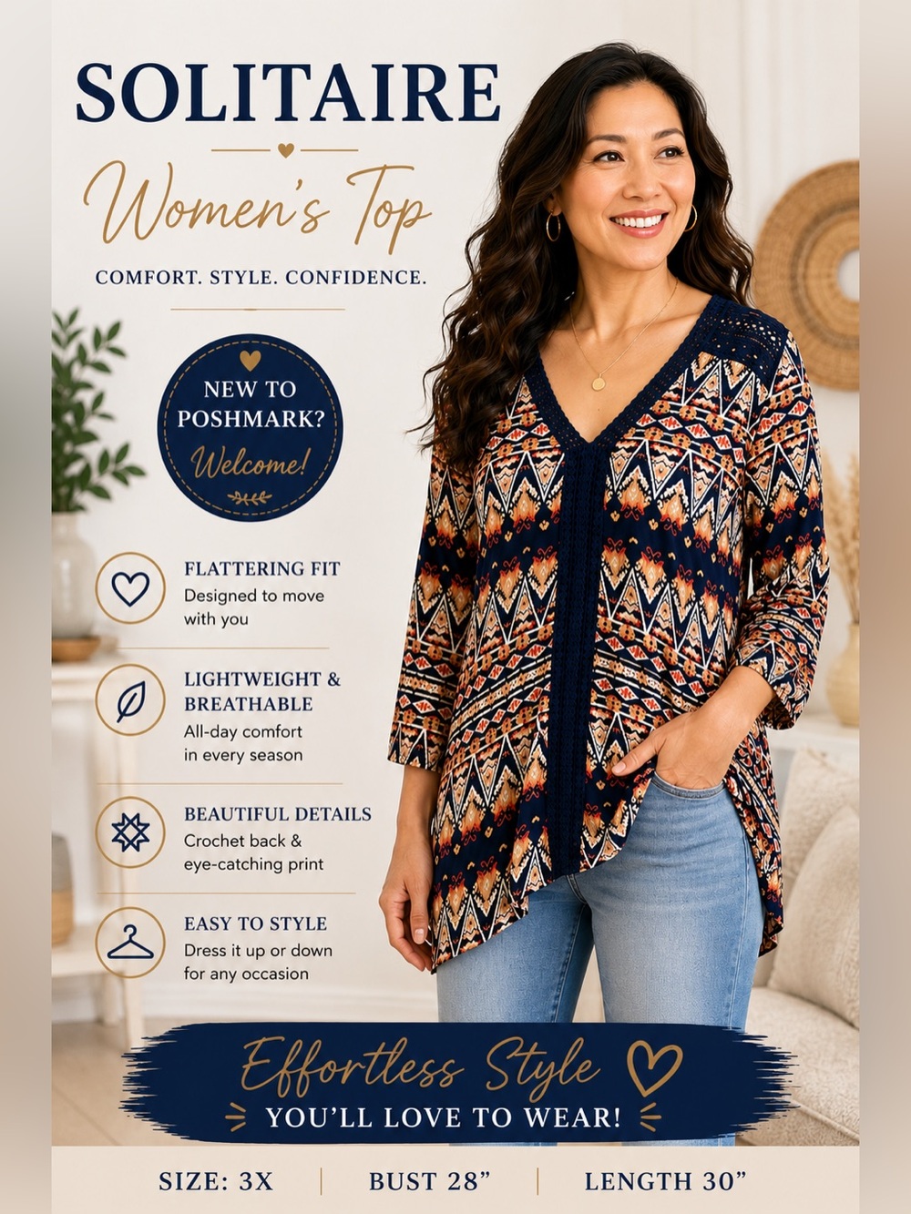 Solitaire Women’s Top 3X Bust 28” Length 30”